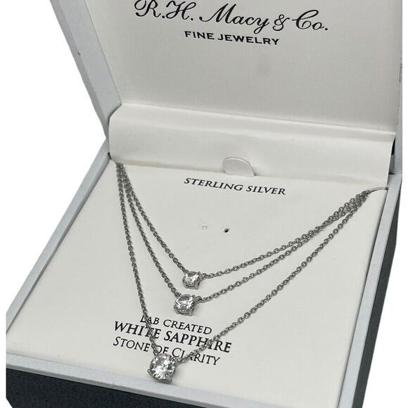 Sterling Silver Lab Sapphire (1.5 cts.)Layered Necklace Stunning Luxury Chic NEW - Picture 3 of 16